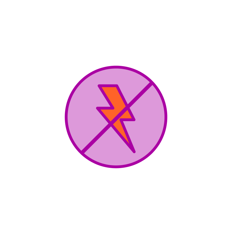 Illustration of a lightning bolt with a line crossing it out